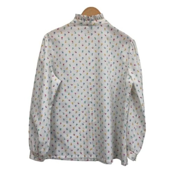 SOLD Vintage 70s 80s Ditsy Floral Button Up High Ruffle Neck Blouse size L - Picture 3 of 7